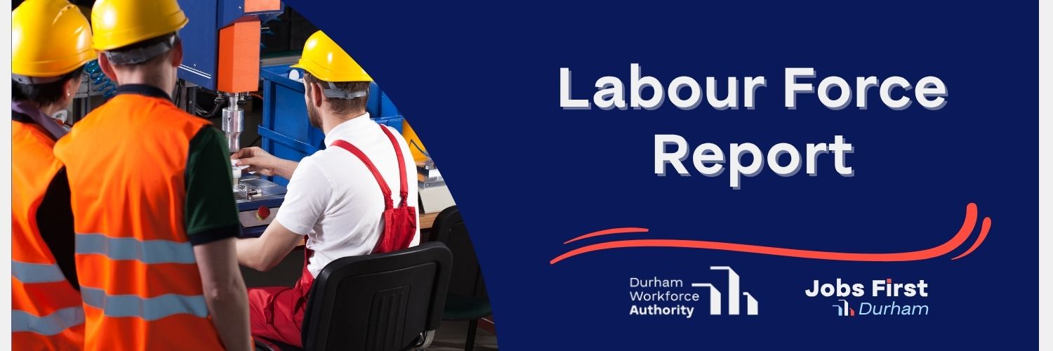 Labour Force Report with a background featuring workers in safety gear and machinery.